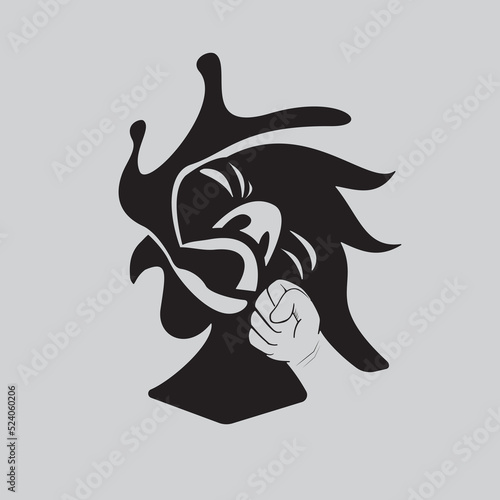 illustration silhouette black rooster with hidden face get punch for fight club