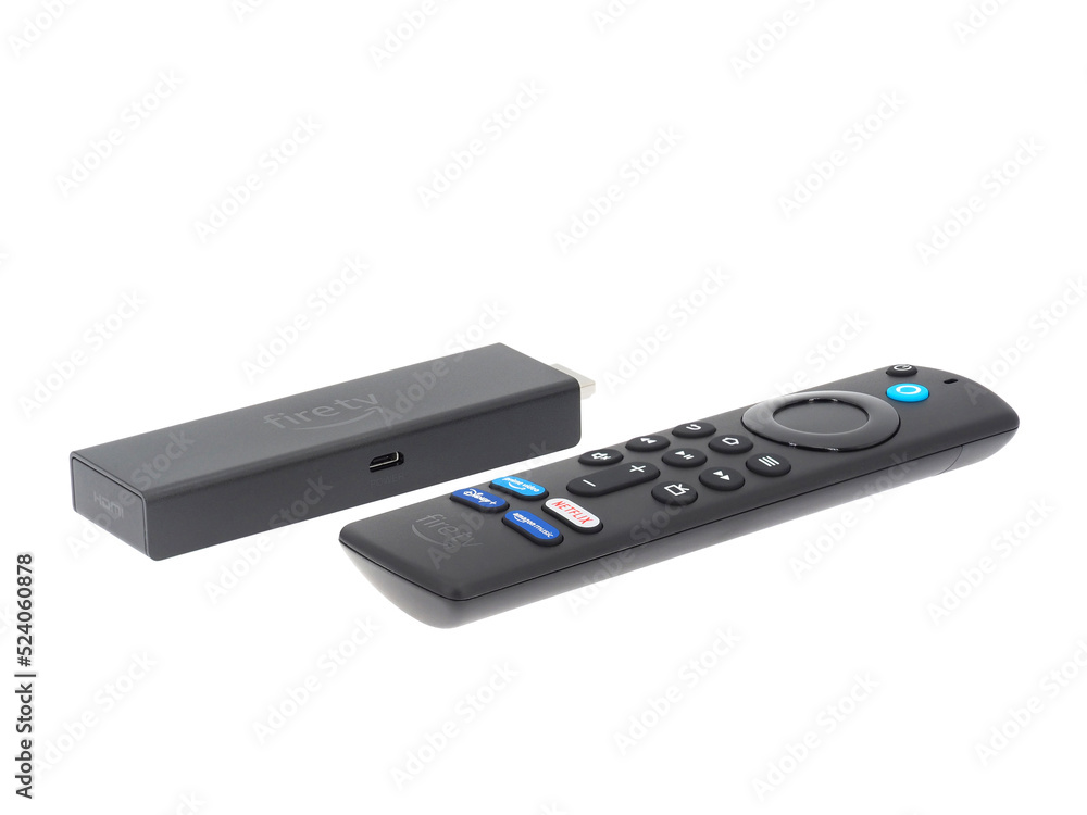 ROME, ITALY - AUGUST 17, 2022. Amazon Fire TV stick and remote 4K Max  isolated on white background. Amazon is an American multinational  technology company. Stock Photo | Adobe Stock