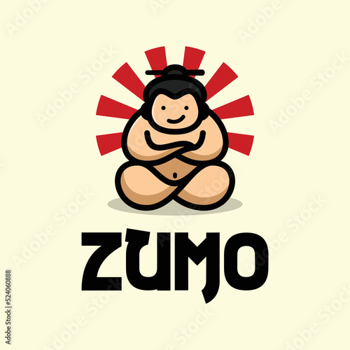 cartoon sumo man sitting on japan flag background,Traditional sport of Japan