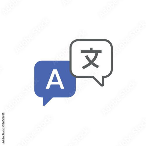 Chat bubbles with language translation icons isolated on white background. Logo for translator app. Online language translator. Vector stock
