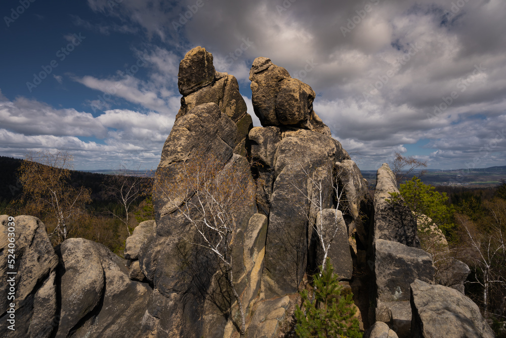 Fototapeta premium Amazing lookout point with rock formations on the mountains in the north of Czech Republic.