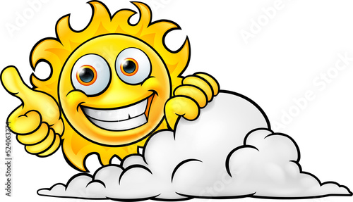 Sun Cartoon Mascot and Cloud