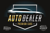 Motor vehicle dealer logo. Car silhouette badge icon. Premium auto dealership emblem. Automotive showroom garage sign. Vector illustration.