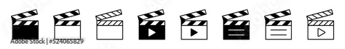 Clapper board vector icon set. Open movie clapboard icon photo