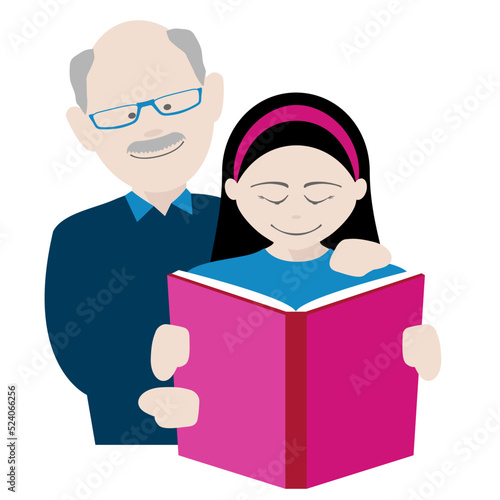 grandfather and granddaughter reading