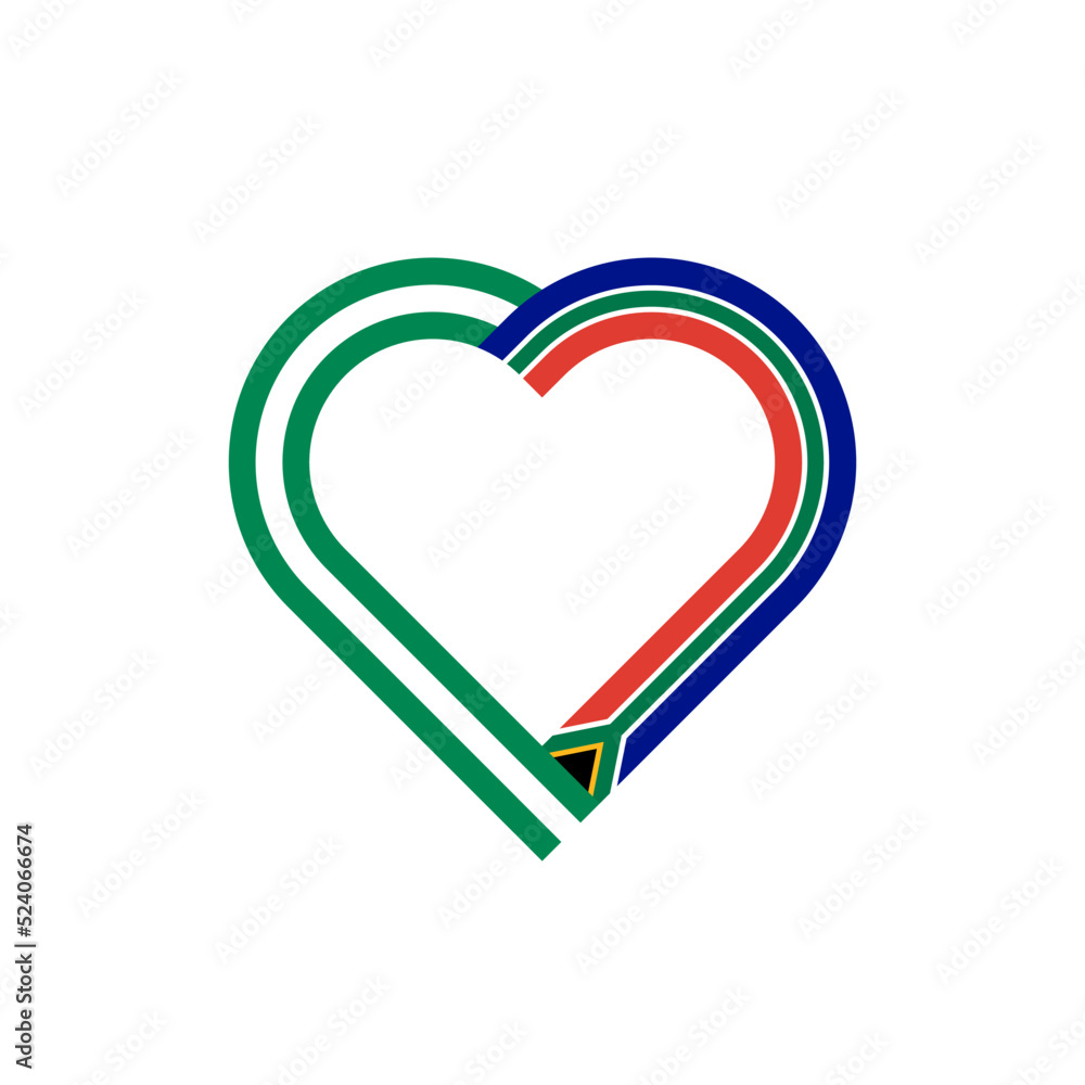 friendship concept. heart ribbon icon of nigeria and south africa flags. vector illustration isolated on white background friendship concept. heart ribbon icon of nigeria and south africa flags. vector illustration isolated on white background