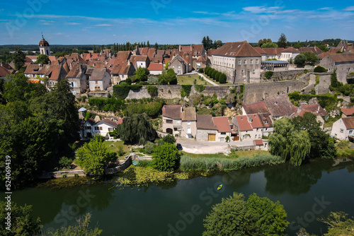 Aerial view above the beautiful village of Pesmes, one of the plus beaux villages de France