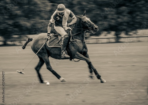Stylized edit of a polo player mid-game during the Groundsman Cup, Kirtlington Polo Club.