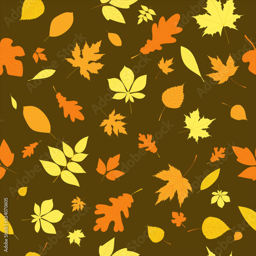 seamless brown background with autumn leaves, vector