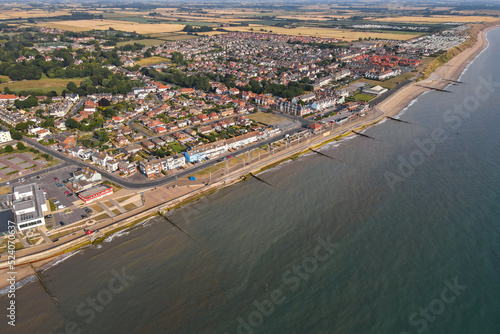 Aerial panoramic above the English seaside village of Honsea