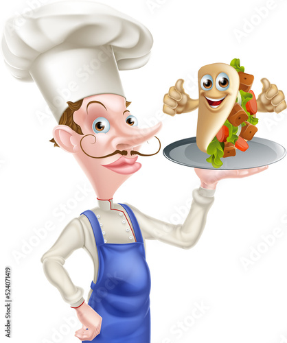 Cartoon Chef holding Kebab ...