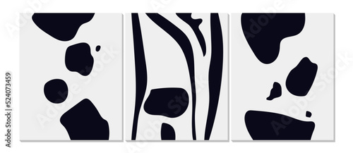 Set of abstract wall art vector background. Wall decor design with organic shapes, monochrome, black, white color. Abstract painting for wall decoration, interior, prints, cover, and postcard
