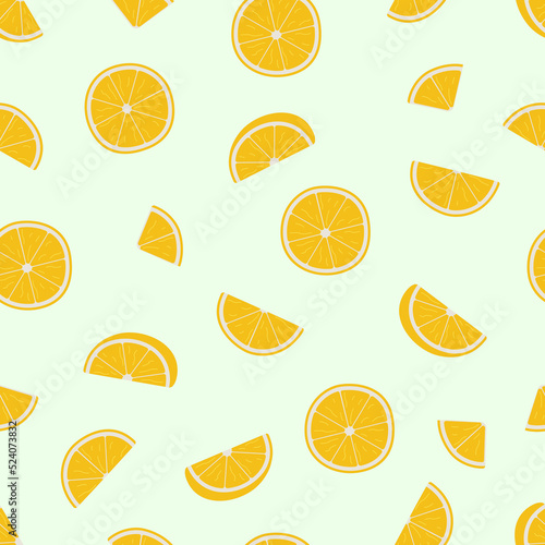 Seamless pattern cartoon oranges fruit, vector illustration of citrus wholes and slices.
