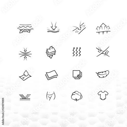 Set of icons for the absorbent material. Vector illustration on white background. Perfect for feminine pads, baby diapers, tissues, napkins and etc. EPS10.	