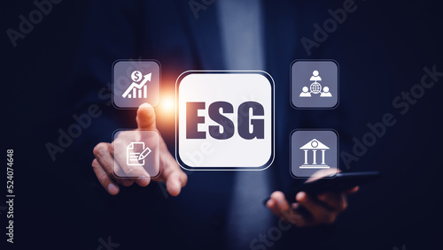 Businessman using ESG concept Environment Social Governance for business policy solution , ESG concept banner