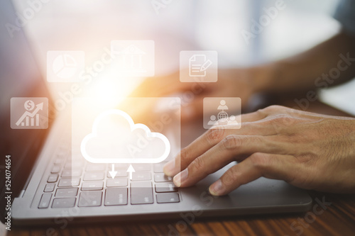 Businessman using computer on internet technology cloud computing