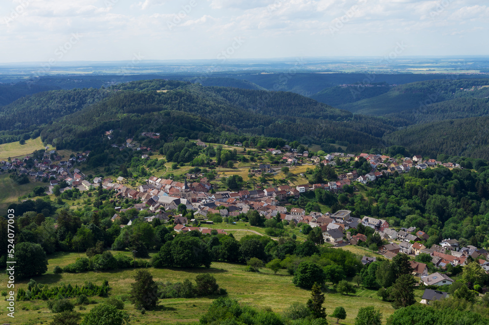 The village of 57850 Dabo with church in France in the Vosges seen from the tower
