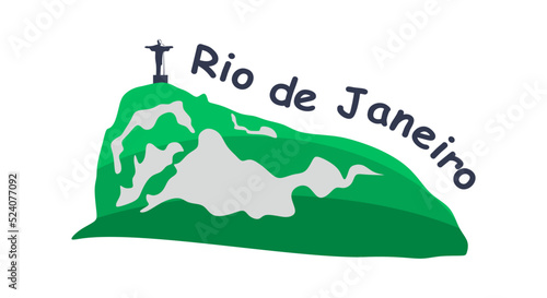 Silhouette of the statue of Jesus Christ in Rio de Janeiro, Brazil, on a white background. Hand drawn illustration statue with inscription Rio de Janeiro. vector 