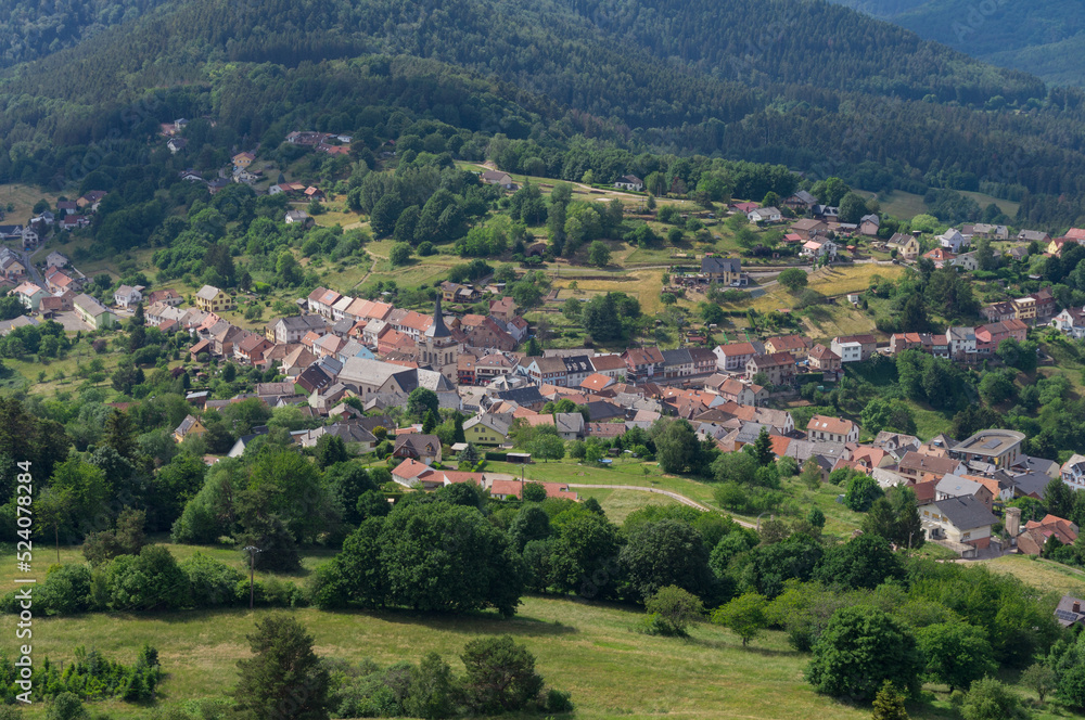 Obraz premium The village of 57850 Dabo with church in France in the Vosges seen from the tower