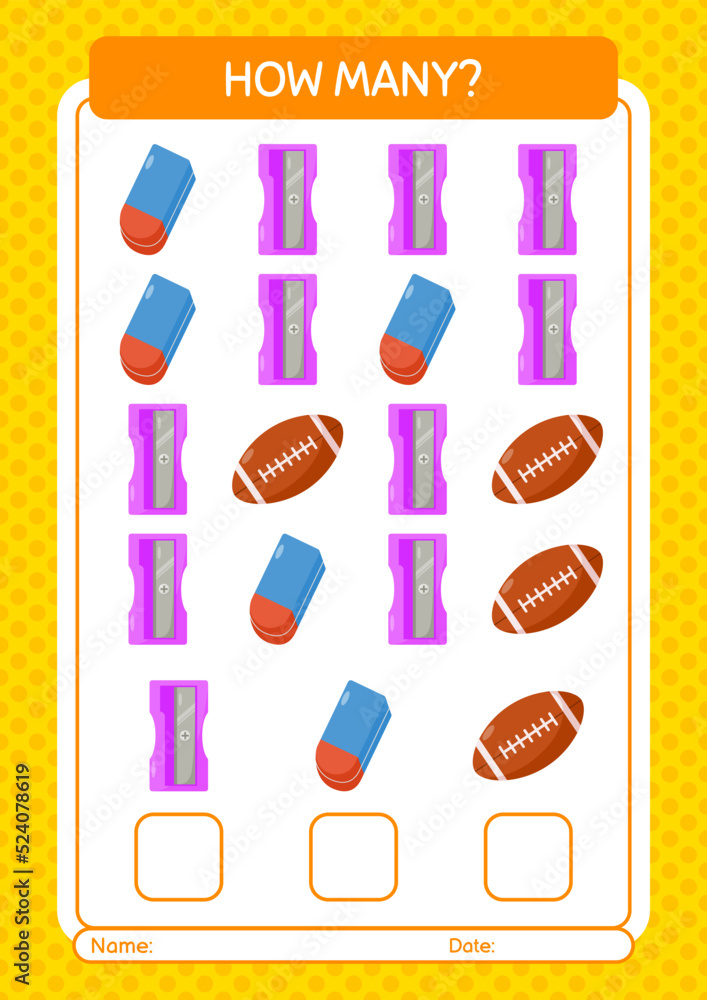 How many counting game with summer icon. worksheet for preschool kids, kids activity sheet