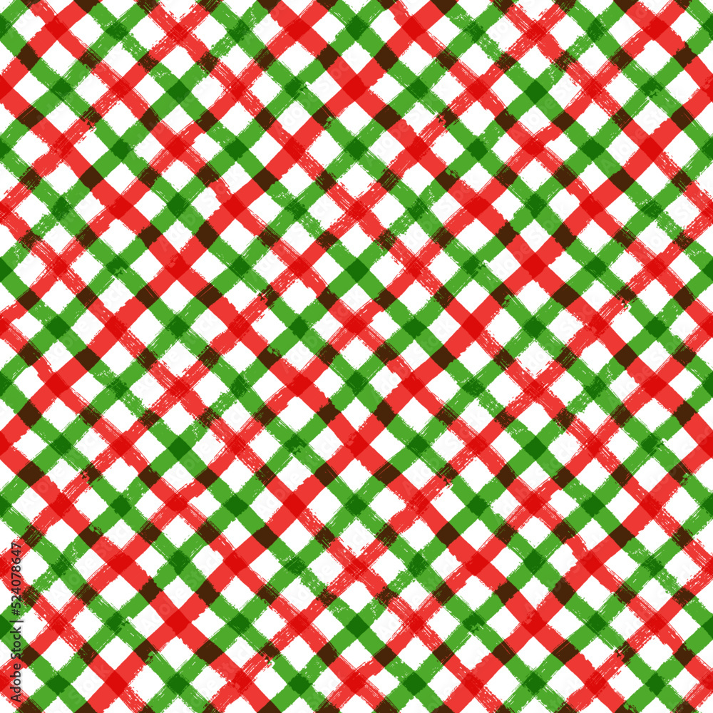 Christmas plaid stripes pattern, seamless brush texture gingham background, red and green geometric tartan, gift paper vector Christmas plaid stripes pattern, seamless brush texture gingham background, red and green geometric tartan, gift paper vector