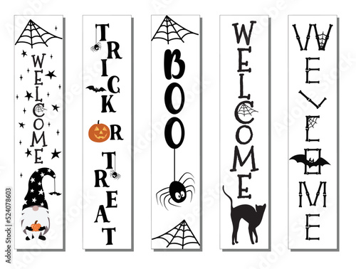 Halloween Porch Sign Bundle, Vertical Halloween Sign Vector Set