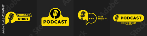 Podcast icon, logo design vector