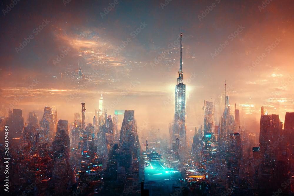 Amazing digital drawing of futuristic city.