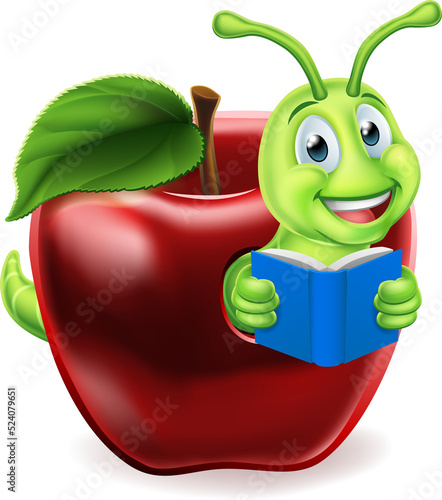 Book Worm Apple Cartoon
