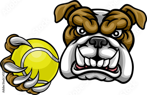 Bulldog Dog Holding Tennis ...