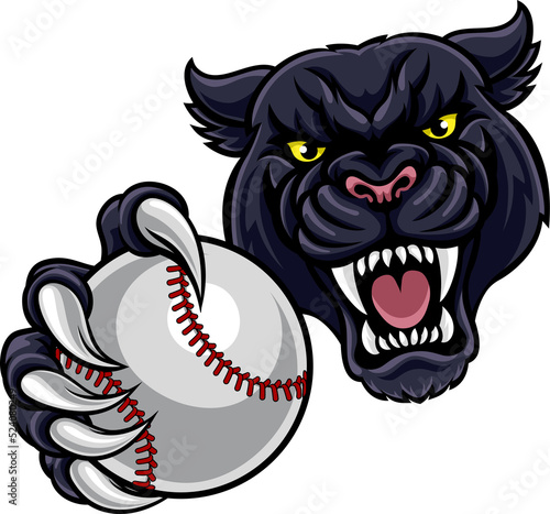 Black Panther Holding Baseball Ball Mascot