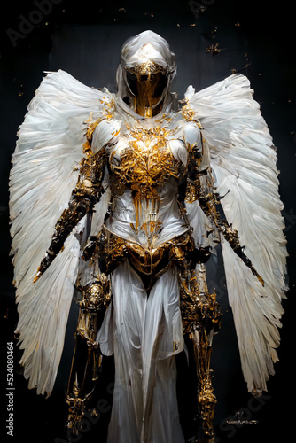 Fotografie, Obraz Ultra realistic full body archangel diablo, intricate white and gold armor,