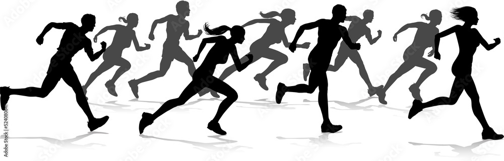 Runners Race Track and Field Silhouettes Runners Race Track and Field Silhouettes