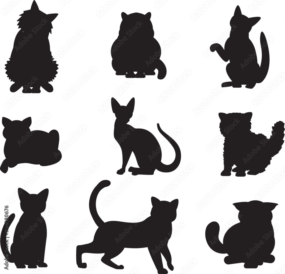 Different breeds set cute pet animals isolated Vector Silhouettes