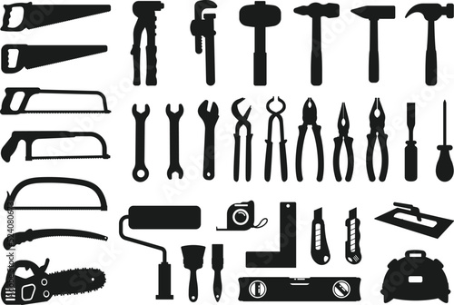 Mechanic tool construction tools home repairs isolated Vector Silhouettes