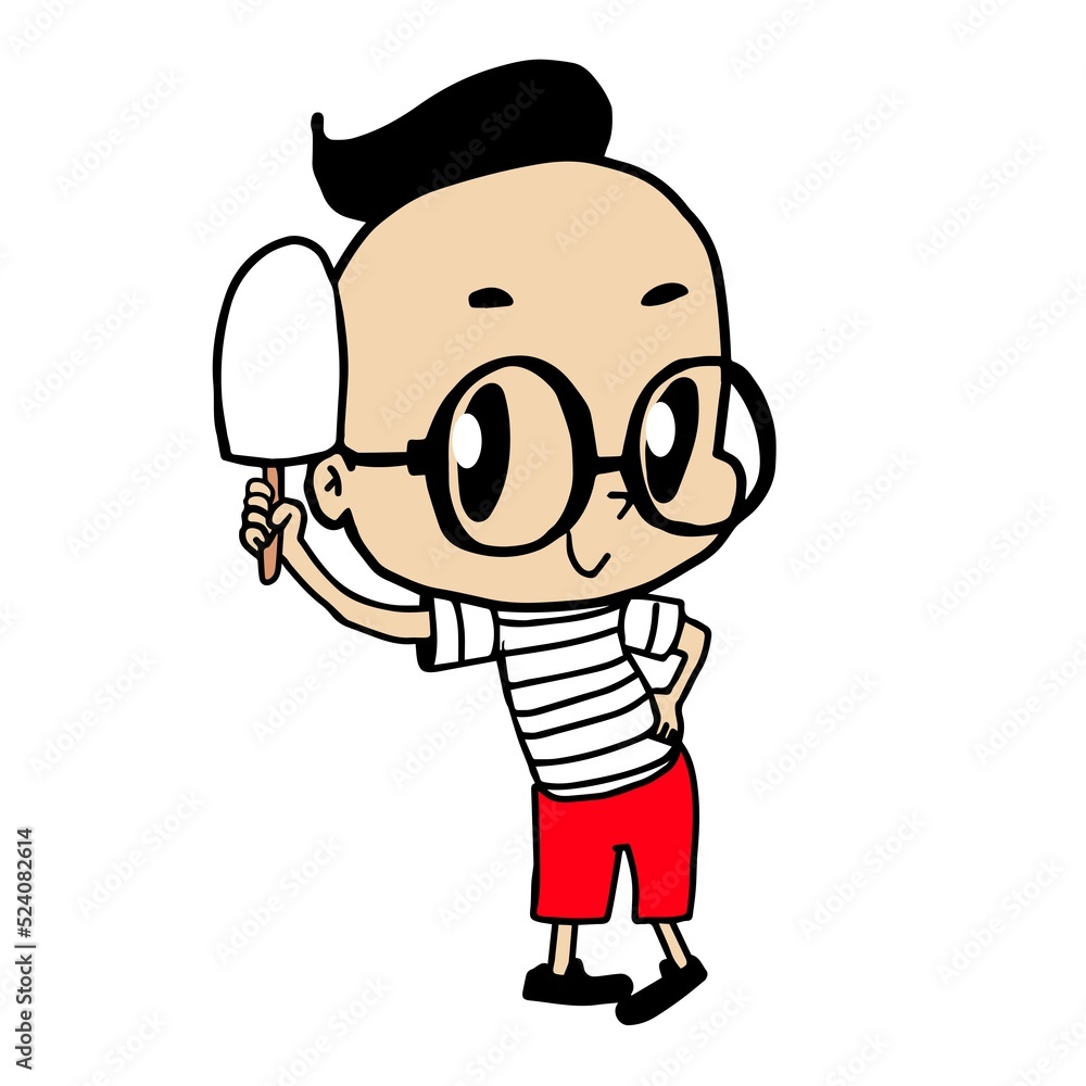 cartoon boy with glasses eating ice cream