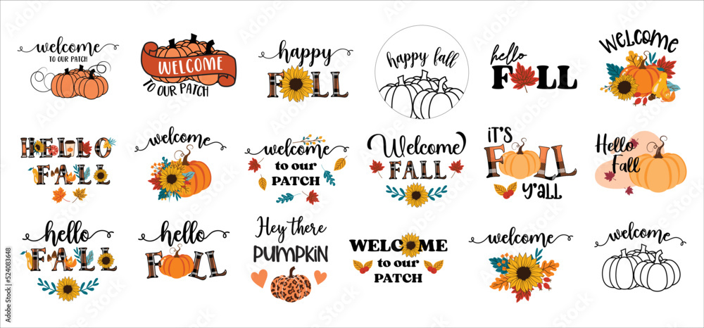 Fall Round Sign Bundle, Fall Sign Vector Set Fall Round Sign Bundle, Fall Sign Vector Set