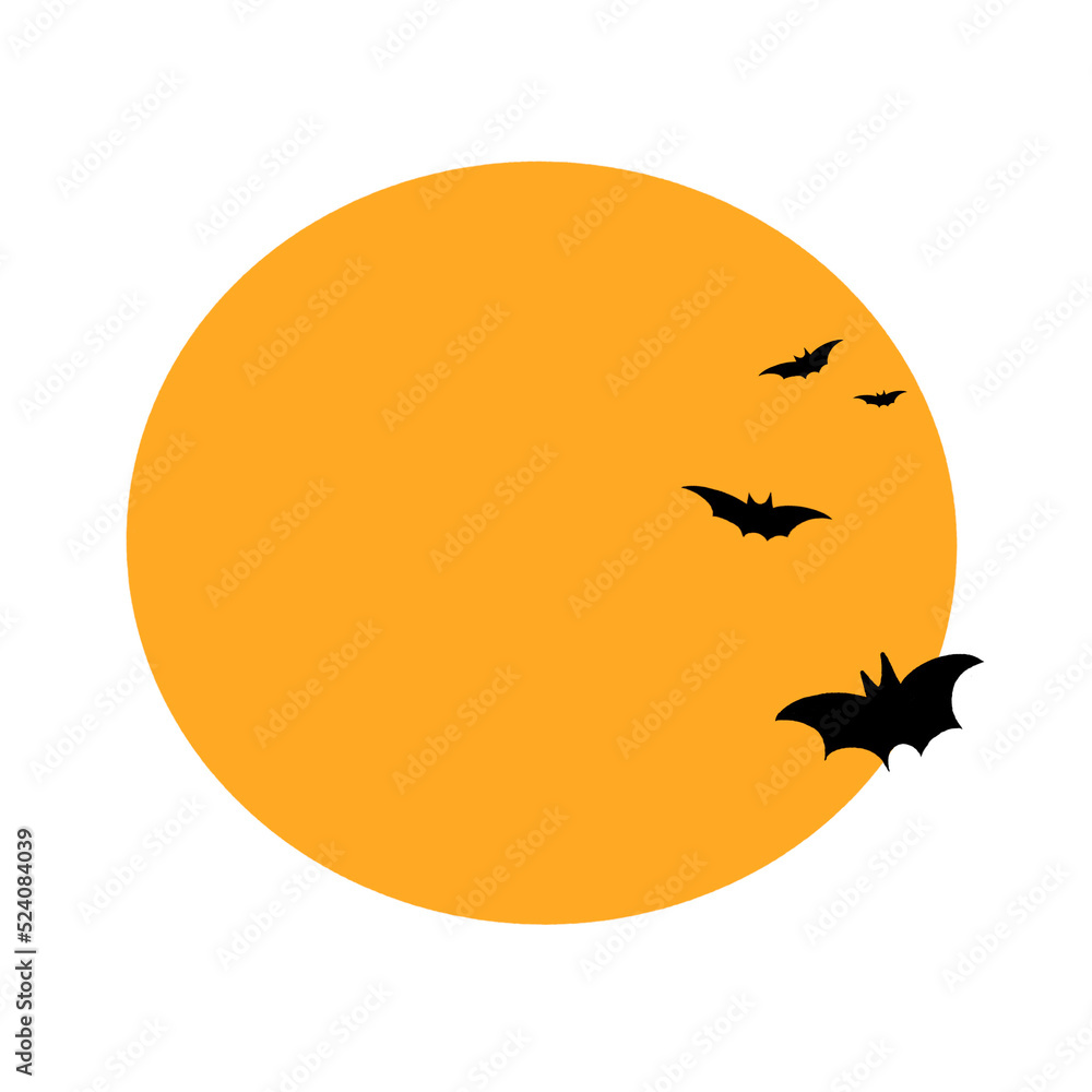 Halloween orange moon with bats flying to the sky, vector illustration .eps 10
