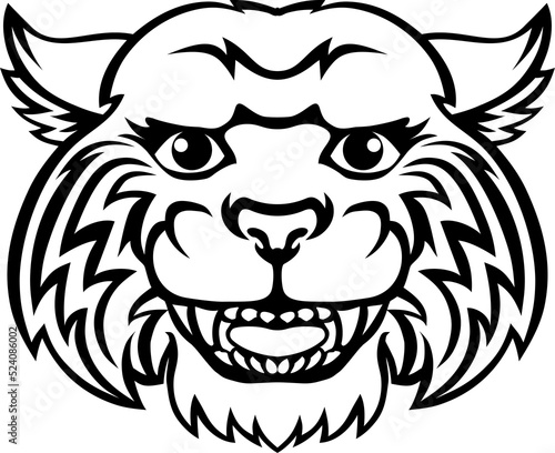 Wildcat Mascot Cute Happy C...