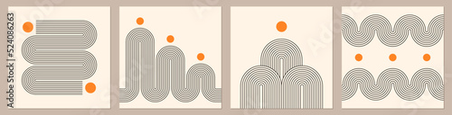 Vector set. Contemporary  compositions with geometric figures. Abstract poster.  Boho wall decor. Mid century art print.