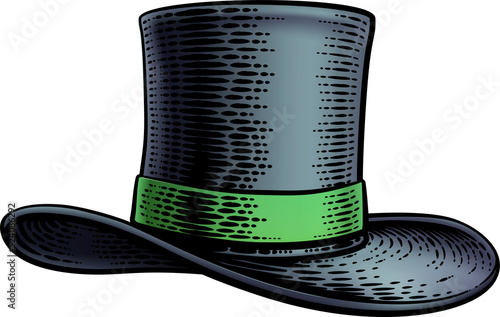 Magic Top Hat Woodcut Vinta...
