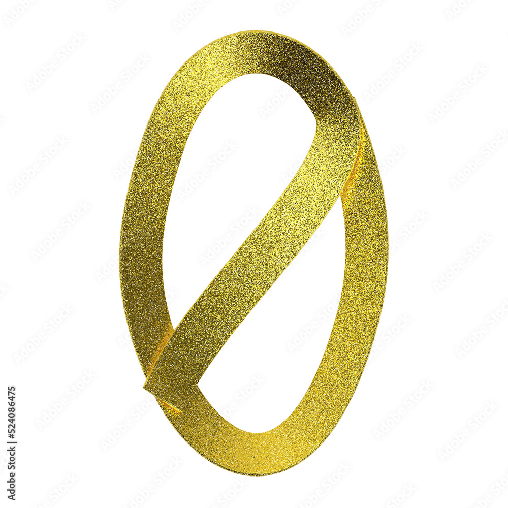 Number 0 made of golden ribbon with glitter, isolated on white, 3d rendering Number 0 made of golden ribbon with glitter, isolated on white, 3d rendering