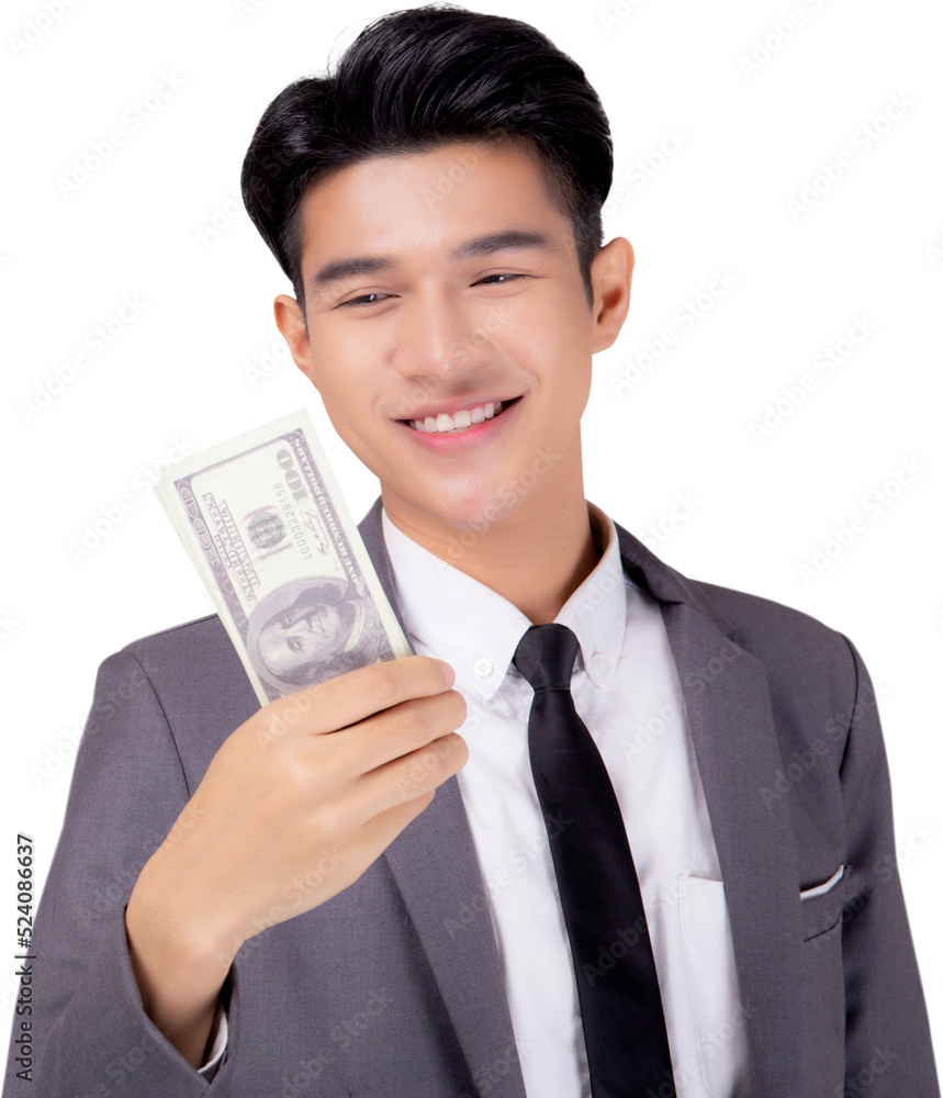 Young asian business man holding money dollar isolated png transparent file, businessman in suit holding banknote and success and excited with finance, savings and investment, income and spending. Young asian business man holding money dollar isolated png transparent file, businessman in suit holding banknote and success and excited with finance, savings and investment, income and spending.