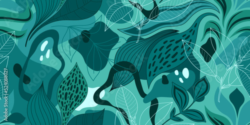 VECTOR SEAMLESS TURQUOISE BACKGROUND WITH COLORFUL ABSTRACT SPOTS AND TWIGS