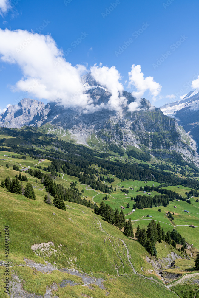 View of the Wetterhorn mountain in the Swiss Alps near Grindelwald, Switzerland
