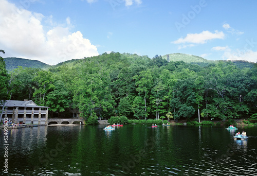 View of Lake Susan in Montreat NC with the Appalachian mountains in the distance photo