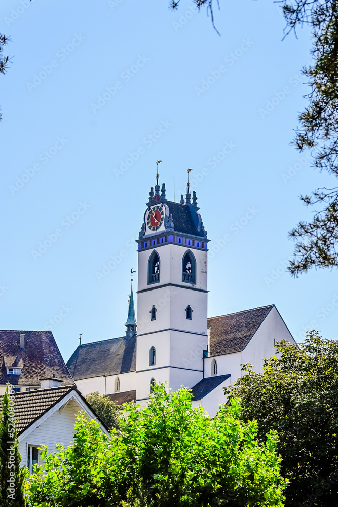 Aarau, Stadtkirche, Kirche, Altstadt, Altstadthäuser, Stadt, Aare, Fluss, Sommer, Sommertag, Aargau, Schweiz