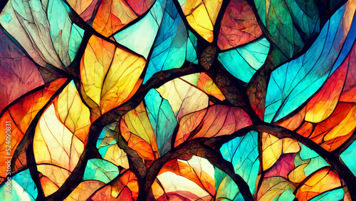 Canvas Print stained glass fractal colorful photorealistic