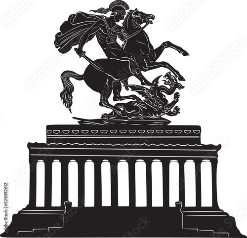 soldier fighting dragon with american congress building handmade vector design