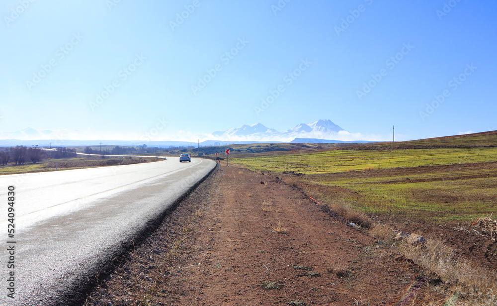 Landscape with road and mountains in sunny day in Turkey	
